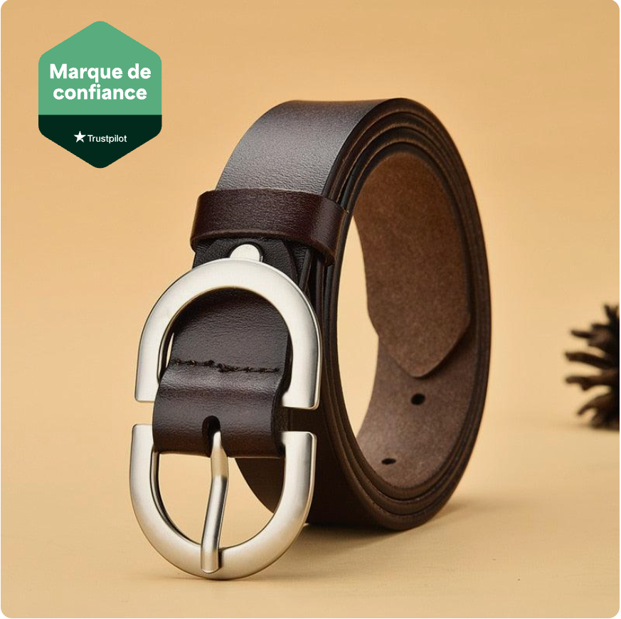 Ceinture femme en cuir à boucle élégante.