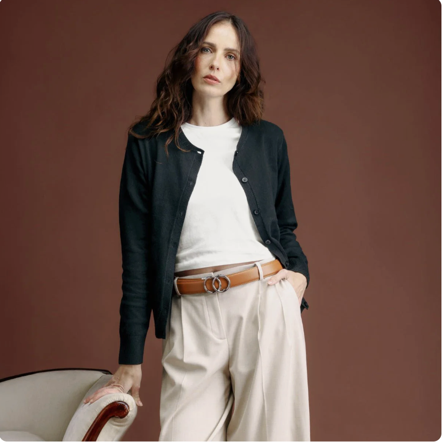 Ceinture Cuir Refendu À Double Anneau