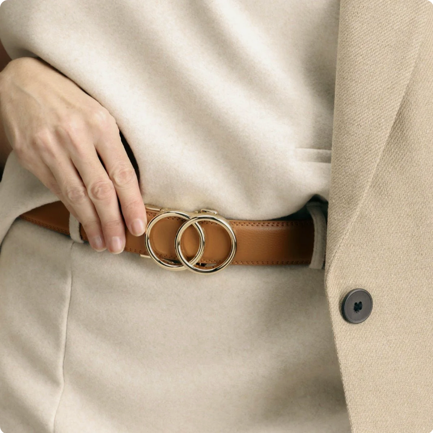 Ceinture Cuir Refendu À Double Anneau