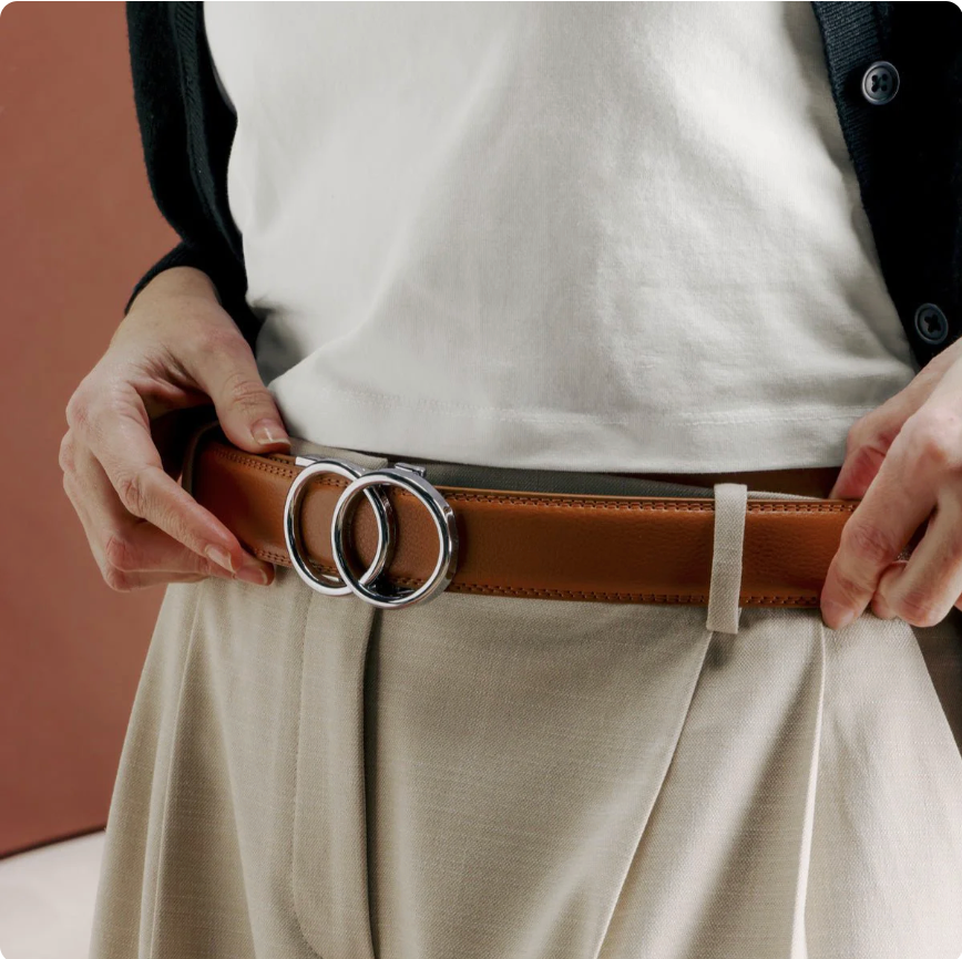Ceinture Cuir Refendu À Double Anneau