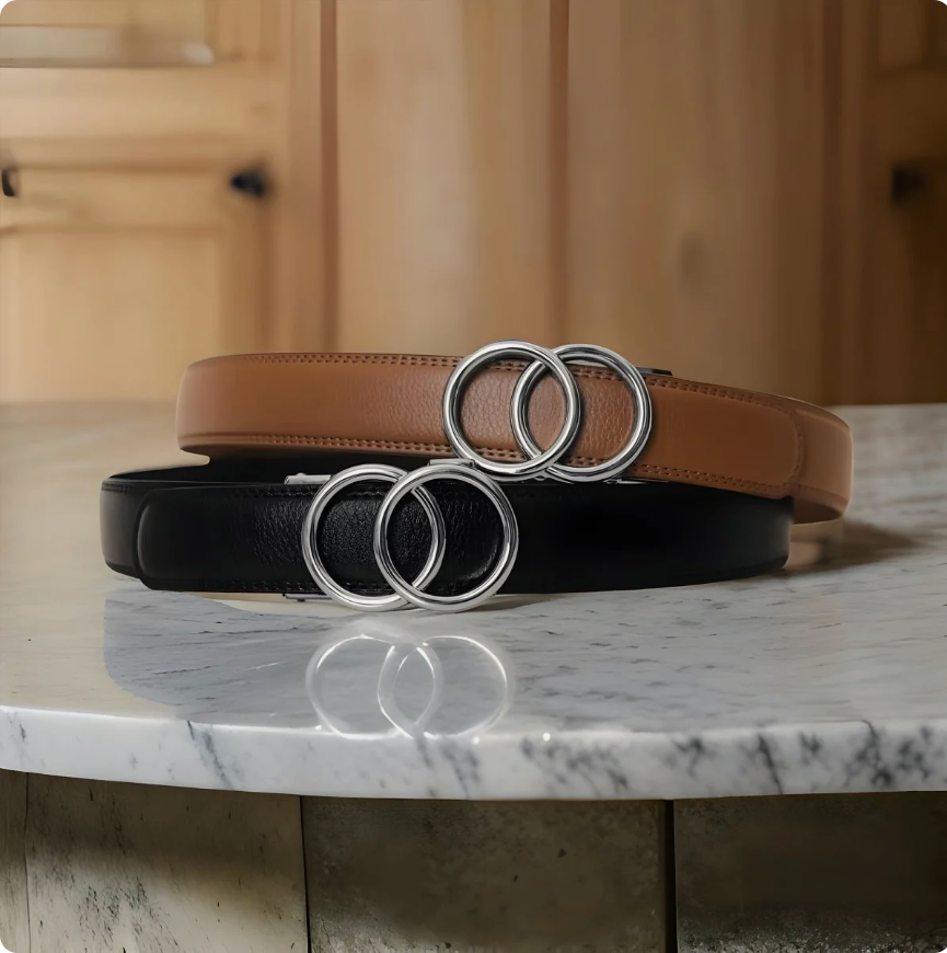 Ceinture Cuir Refendu À Double Anneau