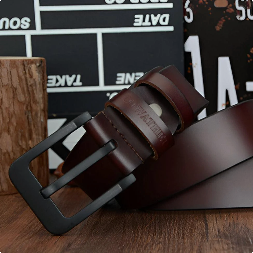 Ceinture À Boucle Ardillon Noir En Cuir Véritable
