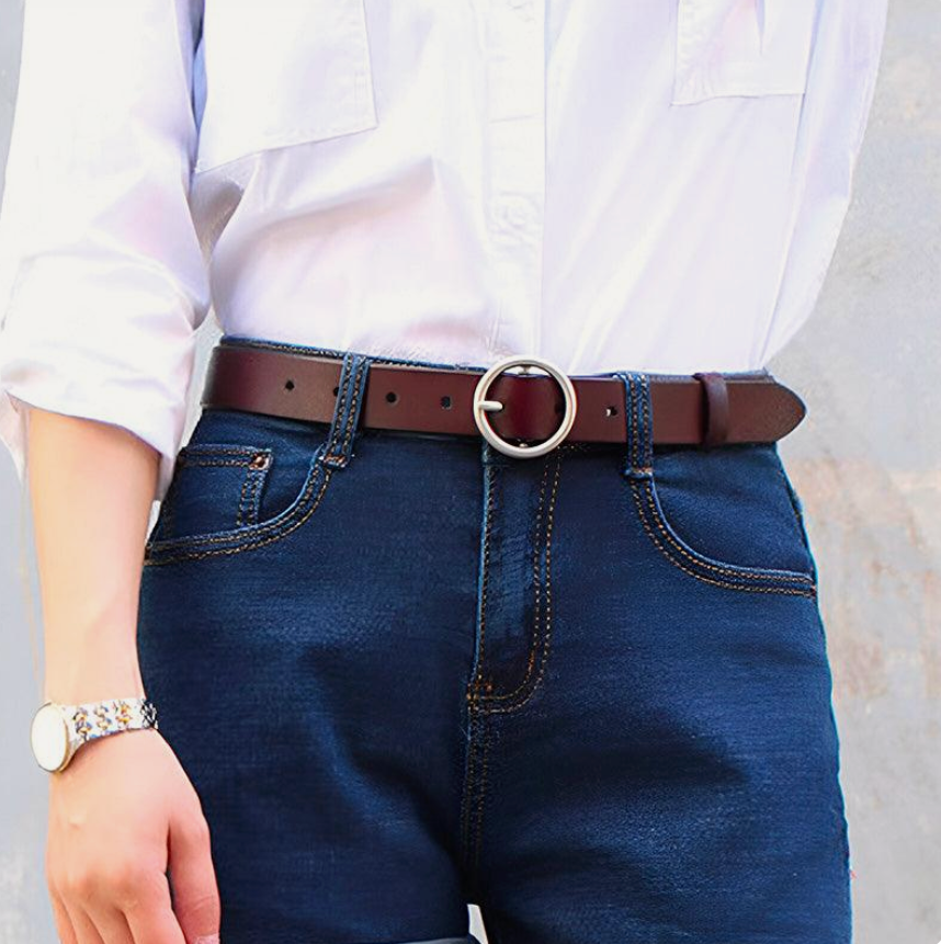 Ceinture Toutes Saisons En Cuir De Vachette À Boucle Ronde