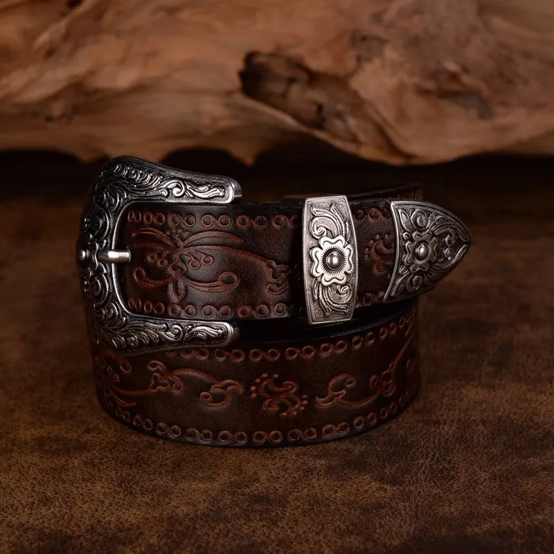 Ceinture Acier En Cuir De Vachette Style Western