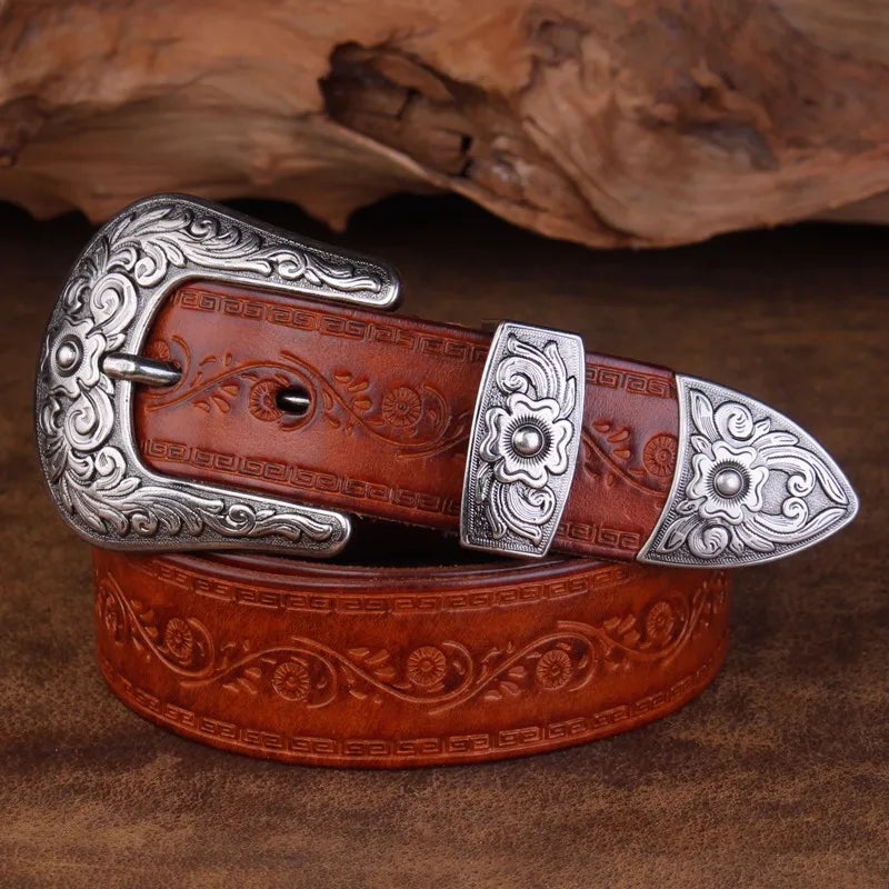 Ceinture Acier En Cuir De Vachette Style Western