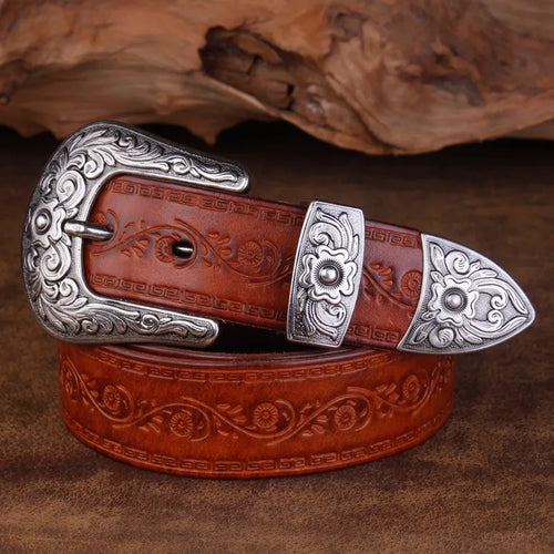 Ceinture Acier En Cuir De Vachette Style Western