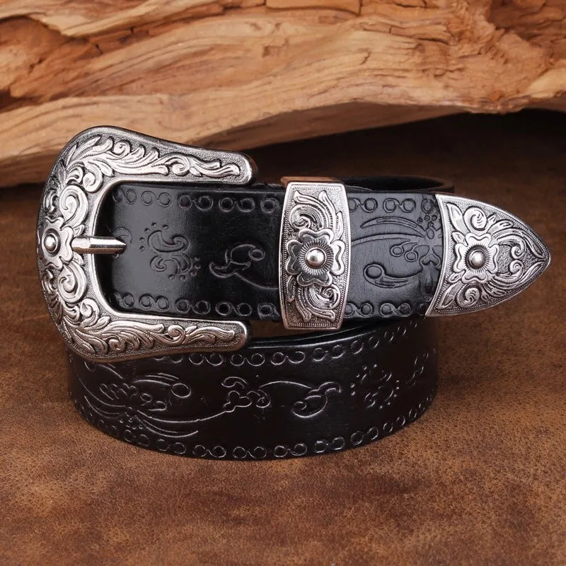 Ceinture Acier En Cuir De Vachette Style Western