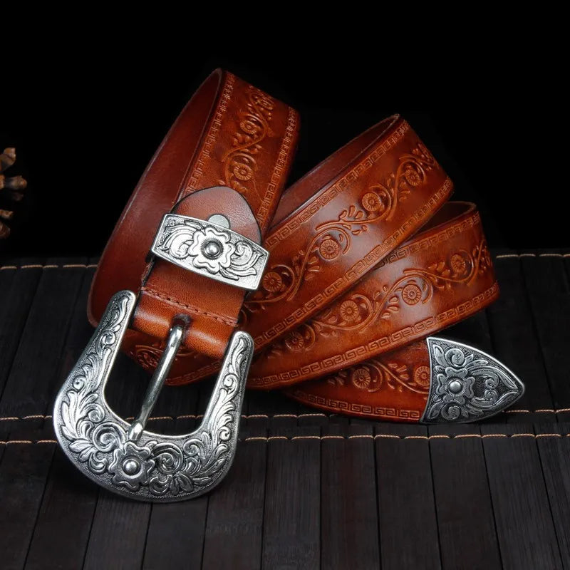 Ceinture Acier En Cuir De Vachette Style Western