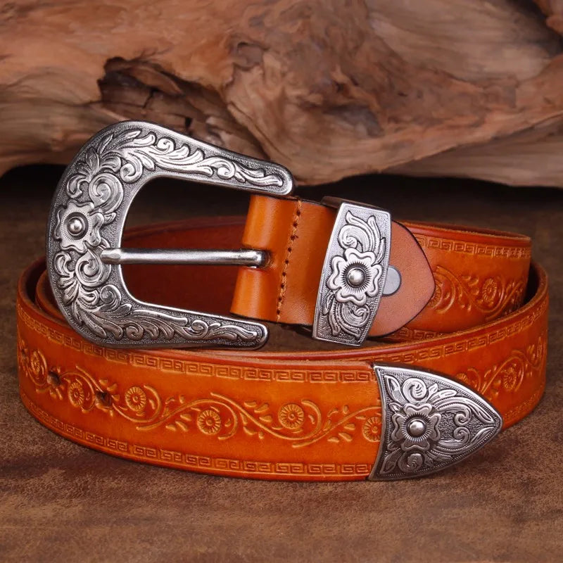 Ceinture Acier En Cuir De Vachette Style Western