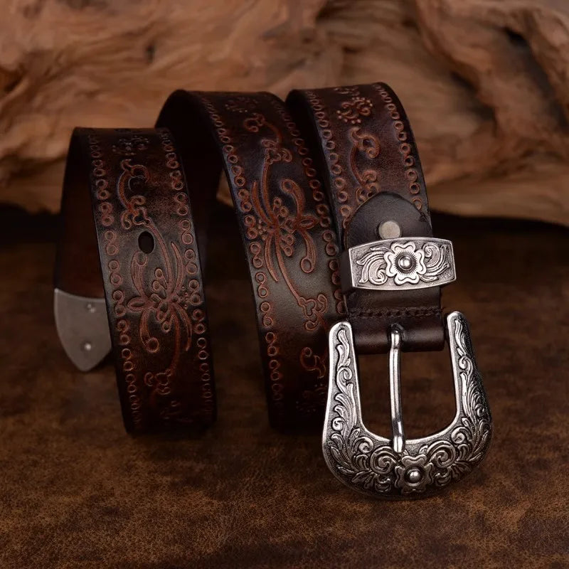 Ceinture Acier En Cuir De Vachette Style Western