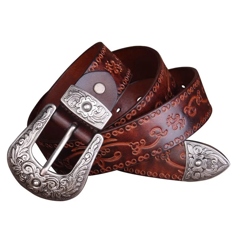 Ceinture Acier En Cuir De Vachette Style Western
